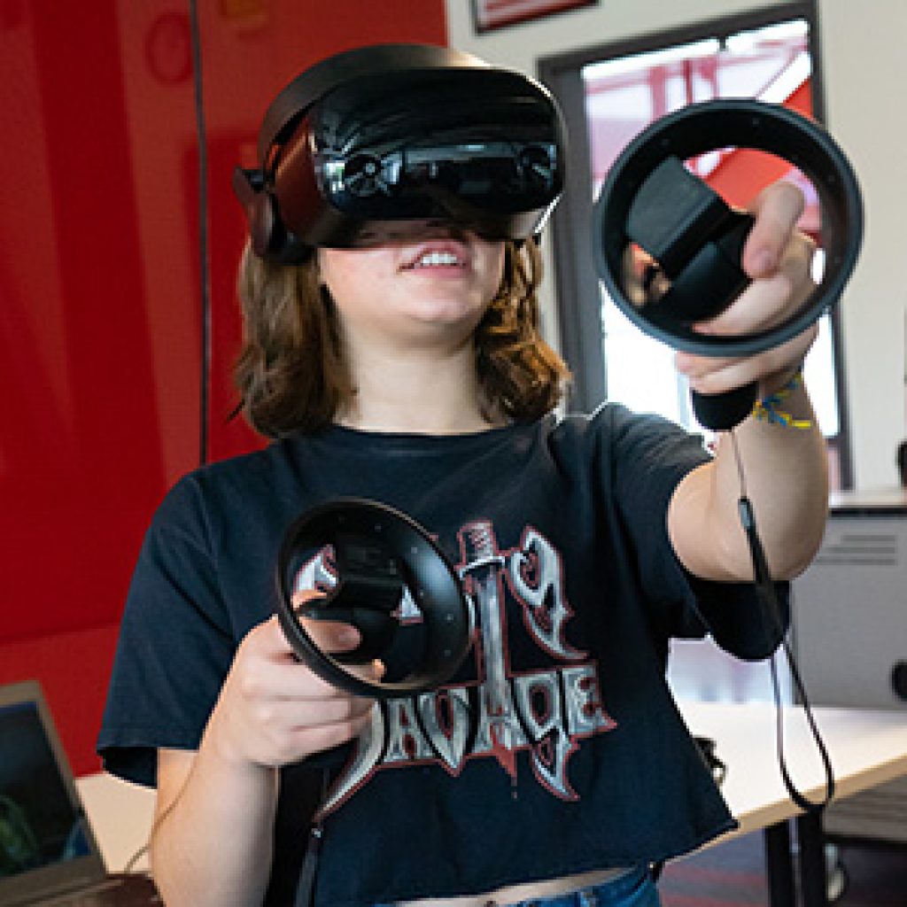 photo of student using a VR set