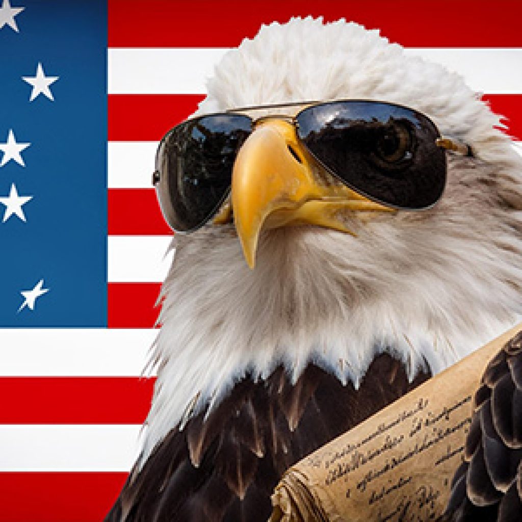 AI generated image of a bald eagle wearing sunglasses