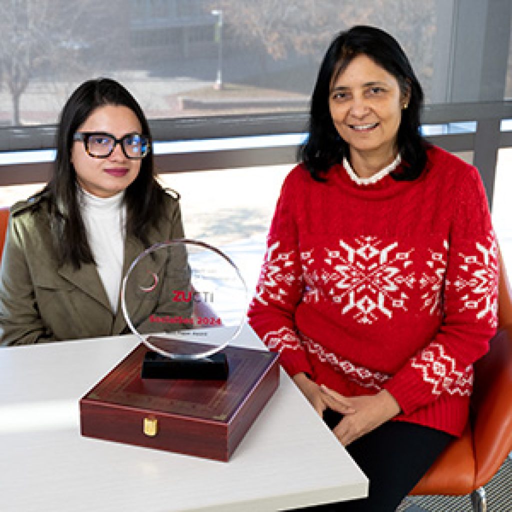 Indrakshi Ray with graduate student Shadaab Kawnain, winners of a best paper award at the 10th International Symposium on Security and Privacy in Social Networks and Big Data.